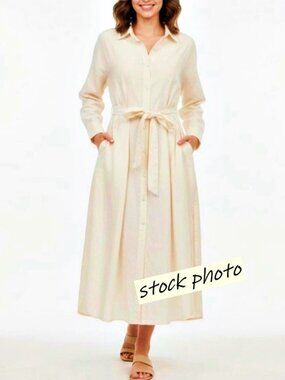 Vitamin A Cream Cotton Shirt Dress Cover Up XL Belted Resort Coastal Minimal NWT
